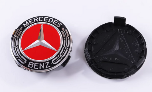 4x Nabendeckel für Mercedes - Benz 75mm Radkappen, Felgendeckel Rot