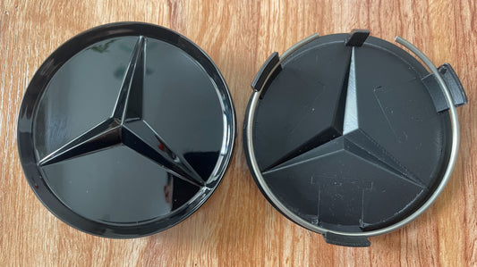 4x 75mm Nabendeckel für Mercedes - Benz Schwarz Hochglanz