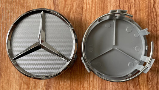 4x 75mm Nabendeckel für Mercedes - Benz Grau Carbon-Look