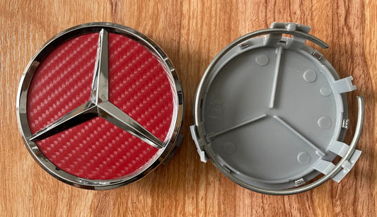 4x Nabendeckel für Mercedes - Benz 75mm Felgenkappen, Radkappen Rot Carbon-Look