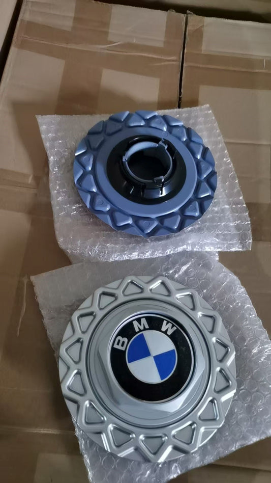 4x 150mm Nabendeckel für BMW Blau / Weiß